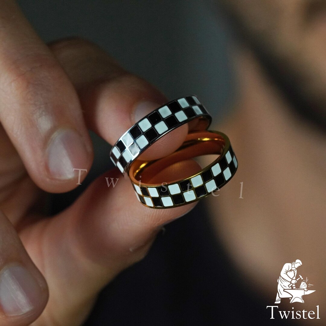 Vintage Check Ring - Racing Pattern Ring, Cool Gift Ring for Him ...