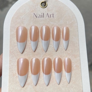 French Tip Glazed Donut Press On Nails | Hailey Bieber Pearl Nails | Wedding Nails | Spring Summer Nails | Reusable Elegant Set