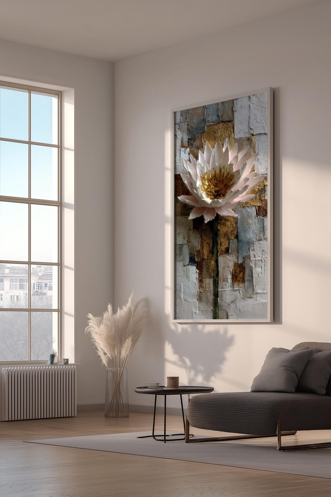Lotus Flower Wall Art Digital Print | Abstract Gold Floral Painting ...