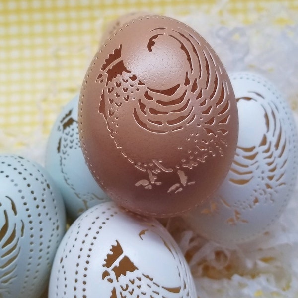 Made To Order: Hand Carved Victorian Lace Chicken Egg -  Rooster