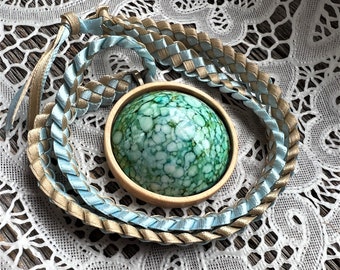 Blue-Green Magic Marbled Egg Necklace