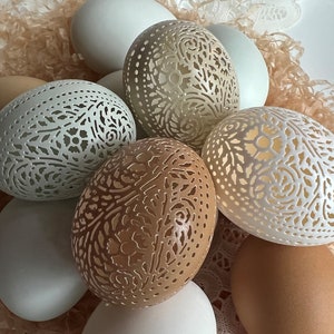 Made To Order: Hand Carved Victorian Lace Chicken Egg - Floral Oval