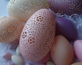 Made To Order: Hand Carved Victorian Lace Large Goose Egg in a Full Floral Pattern - New Colors!