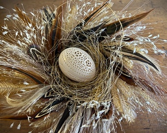 Victorian Lace Banty Chicken Egg in a Feathered Grass Nest