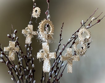 Woven Palm Leaf Keepsake Pair: Cross and Crown of Thorns