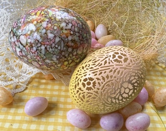 Pretty Egg Pair For Your Basket: Victorian Lace Duck Egg and Magic Marbled Duck Egg