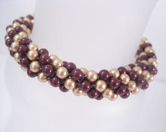 Kumihimo Beaded Bracelet with Purple and Gold Swarovski Crystal Pearls