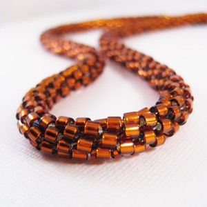 Kumihimo Beaded Necklace with Copper Delica Seed Beads image 1