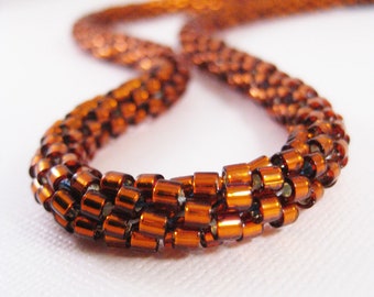 Kumihimo Beaded Necklace with Copper Delica Seed Beads