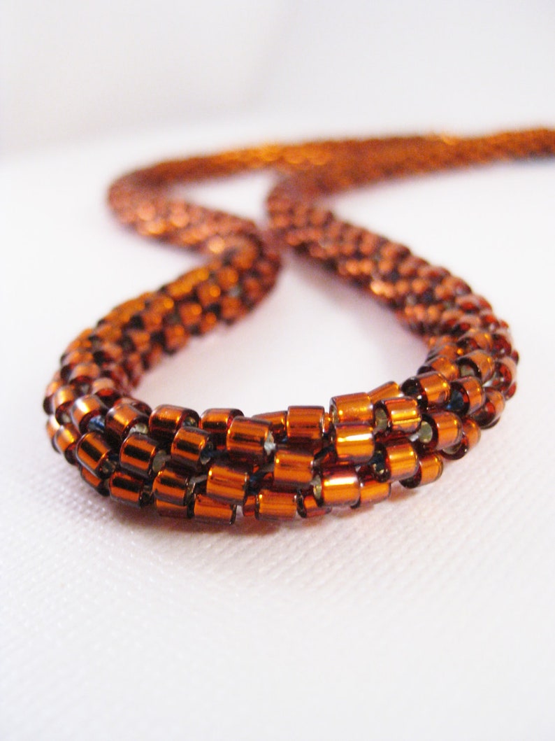 Kumihimo Beaded Necklace With Copper Delica Seed Beads Etsy