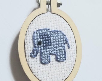 Blue Elephant Cross Stitch Pendant