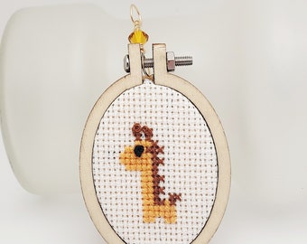 Yellow Giraffe Cross Stitch Pendant Necklace with Topaz Crystal