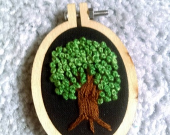 Green Tree Embroidery  Pendant Necklace