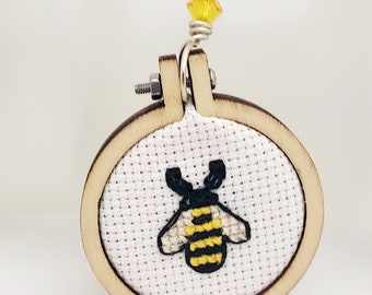 Yellow/Black Bumblebee Cross Stitch Pendant Necklace