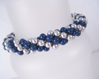 Pulsera Lapis azul y gris Swarovski Crystal Pearl Kumihimo