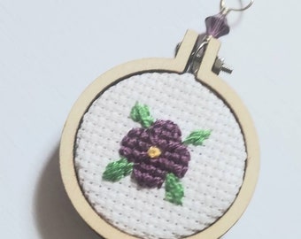 Violet Flower Cross Stitch Pendant