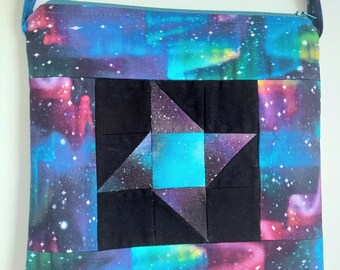 Rainbow Galaxy Friendship Star Quilt Zipper Purse Tote Bag Crossbody Bag