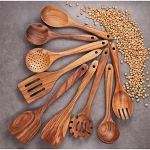 Large Non stick Wooden Vintage Rustic Serving spoon Set for kitchen | Reusable Wooden Soup Spoon with Minimal Design | Kitchen Utensils