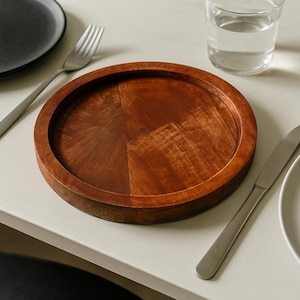 Small Acacia Round Wooden Serving Platter | Rustic Vintage Wood Serving Tray | Vintage Engraved Charcuterie Board | Kitchen Decorative Item