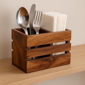 Wooden cutlery holder / Utensil storage / Handcrafted flatware tray / Cutlery storage box / Cutlery Organiser for Dining Table, Kitchen