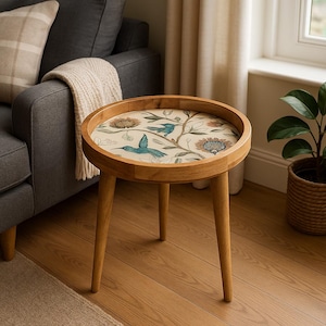 Wooden Round Resin Side Table | Mango Wood Artisan Round Antique Bedside Table | Live Edge Vintage 3 Leg Sofa Side Table For Living Room |