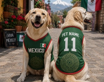 Benutzerdefinierte Name Mexiko Haustierweste | Personalisierter Hunde Fußball Jersey | Grüne mexikanische Flagge Katzen-Shirt | Hündchen Fan Outfit Geschenk