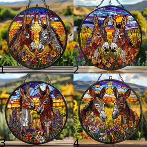 Atrapasueños de vidrieras con dos burros, decoración colgante para ventana con animales de granja (2026), arte rústico campestre, regalo para amantes de los burros.