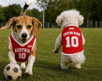 Name & Nummer Österreich-Haustier-Jersey | Personalisiertes Hunde-Fußball-Shirt | Österreichische Katzen Fußballuniform | Welpen Sportbekleidung Geschenk