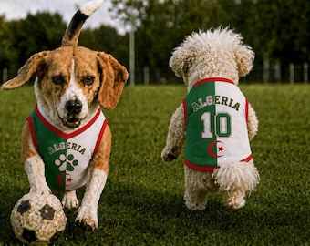 Benutzerdefinierter Name und Nummer Algeria Haustier Jersey | Personalisiertes Hunde-Fußball-Shirt | Algerische Flagge Katzenkleidung | Welpen-Sportbekleidung