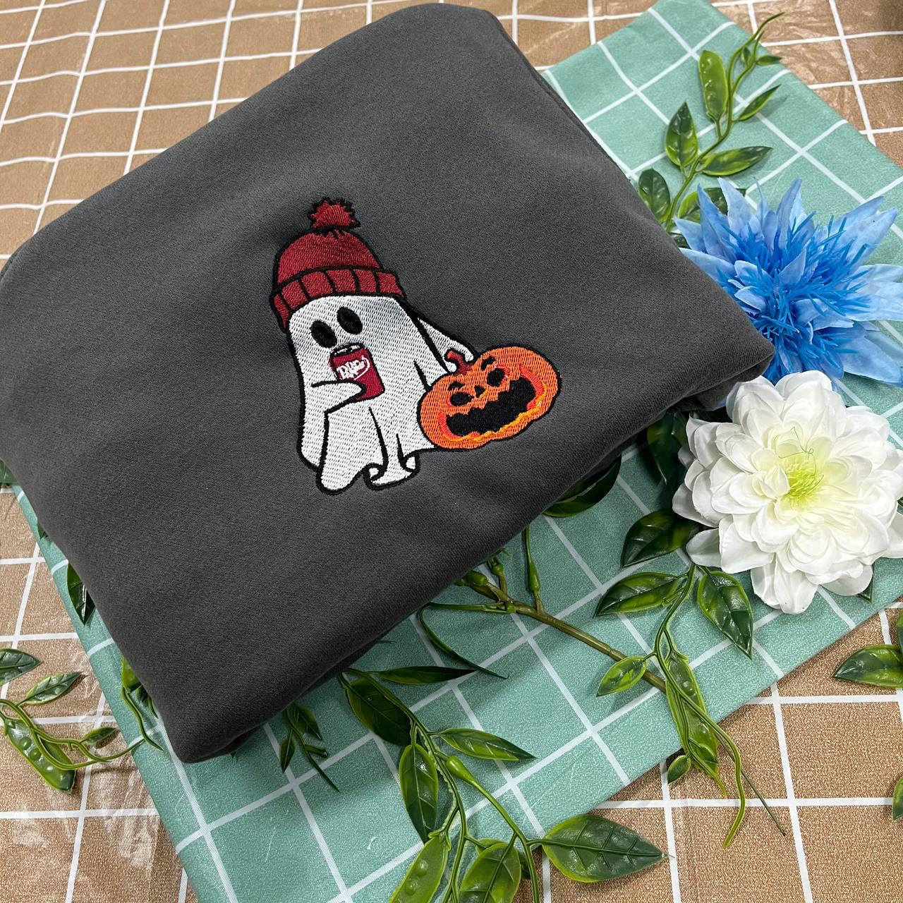 Ghost Dr. Pepper Embroidered Sweatshirt | Halloween Shirt | Spooky Pullover | Ghost Embroidery | Fall Sweatshirt | Halloween Fashion