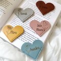 Personalized bookmark with birth flower | PU leather heart bookmark | Bookmark with name product logo