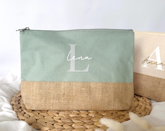 Personalisierte Kosmetiktasche | Schminktasche mit Namen | Jute | Geschenk personalisiert
