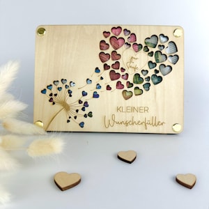 Personalisierte Geschenkkarte aus Holz für diverse Anlässe | Motiv "Kleiner Wunscherfüller" | Geburtstag | Taufe | Kommunion | Konfirmation