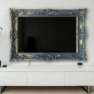 Vintage Blue Baroque TV Frame – Luxury Ornate Border for Samsung The Frame C88804VV