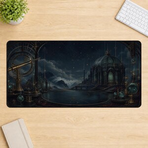 Blackglass Observatory Desk Mat, Dark Celestial Gaming Mouse Pad, 36x18