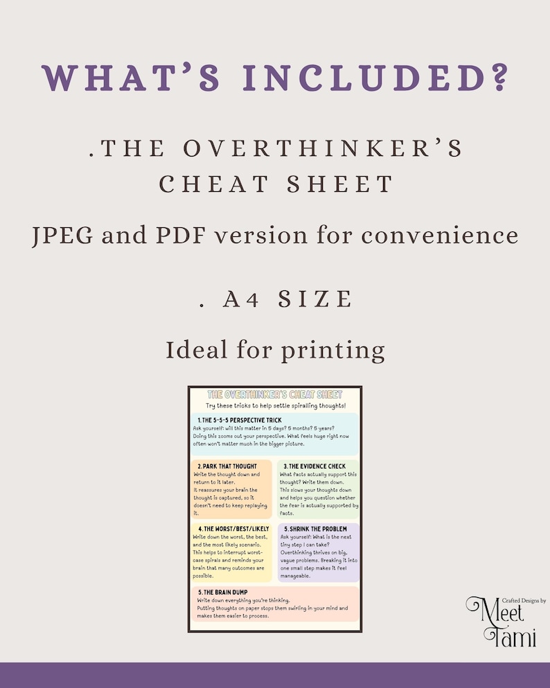 Overthinking Skill Sheet.pdf Overthinking Anxiety Relief Cheat Sheet DIGITAL DOWNLOAD: Therapy ...
