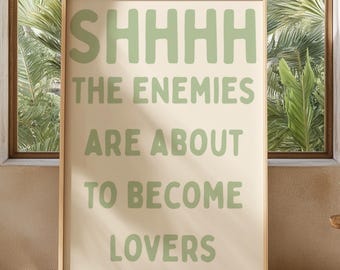 Arte mural divertido de biblioteca: De enemigos a amantes. DESCARGA DIGITAL para amantes de los libros.