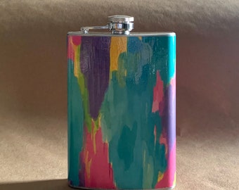 Bright Colorful Abstract Print Woman's Birthday, Girls' Trip, Bridesmaids, BFF Gift Stainless Steel Hip Flask 8 oz