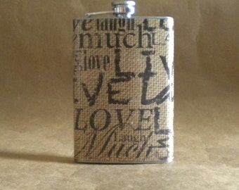 Sale Flask Black and Kraft LOVE Print Wedding Party Anniversary Gift Stainless Steel Hip Flask 8 Ounces KR2D #6645