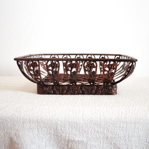 Vintage 50s Copper-Toned Metal Basket | Floral Cutout Steel Bowl | Patina Mid-Century Decor | Hand-Assembled Tray | Found Object from Italy