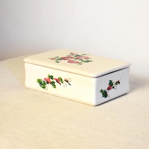 Vintage Italian Ceramic Trinket Box | Handpainted Floral Vanity Jar | Messy Coquette Decor | Châteaucore Jewelry Box | Shabby Cottage Style
