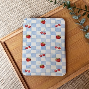 Strawberry Cherry Grid Kindle Case With Hand Strap For Paperwhite 12th Case, Kindle 2024, Paperwhite 6.8&quot; Kindle 6&quot; Generation Case Cover