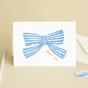 Tarjeta de felicitación "Para ti": un pequeño detalle, amor, una notita, un regalo, un nacimiento - Ilustración de lazo azul - Mensaje en francés