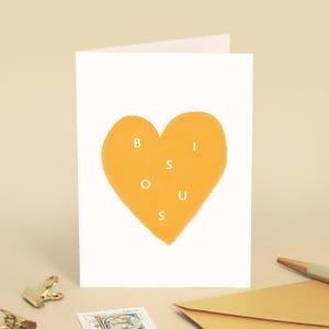 Carte de vœux « Bisous » Petite attention, amour, couple, je t'aime, anniversaire - Illustration coeur rouge - Message en français