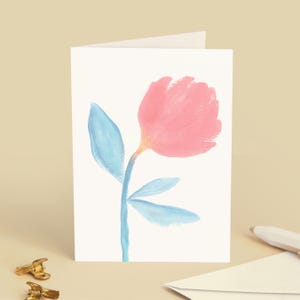 "Peony" Greeting Card Small attention, love, birthday, minimalist, floral - Illustration watercolor painting pink flower