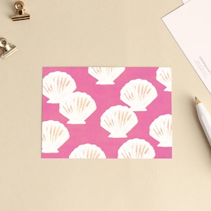 Carte postale « Motif coquillages » Illustration aquarelle couleur rose - Petite affiche, décoration chambre fille, cuisine