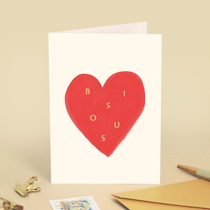 Carte de vœux « Bisous » Petite attention, amour, couple, je t'aime, anniversaire - Illustration coeur rouge - Message en français