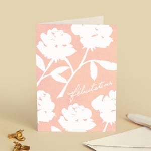 Congratulations Greeting Card Wedding, Engagement, Love, Couple, Lovers, Anniversary - Pastel Pink Flower Design - Message in French