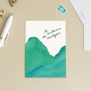 Postkaart "Je zult bergen verzetten" Aanmoediging, positiviteit - Boodschap in het Frans - Kleine poster, kinderkamerdecoratie