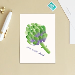 Carte postale «T'es archichaud » Jeu de mots, cadeau homme - Peinture aquarelle - Message en français - Petite affiche décoration cuisine